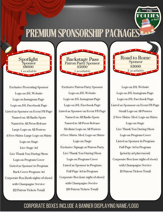 Follies Sponsorship Packages + Ads